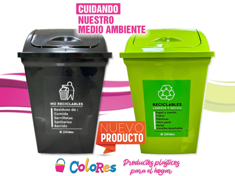 Recipiente para residuos 50 Lts. Tapa vai ven y etiquetado especial de separación - LINEA PREMIUM